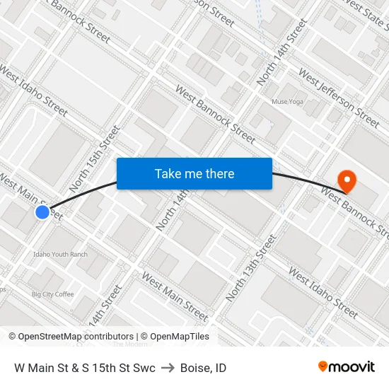 W Main St & S 15th St Swc to Boise, ID map