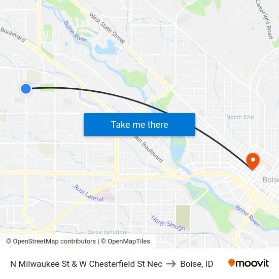 N Milwaukee St & W Chesterfield St Nec to Boise, ID map