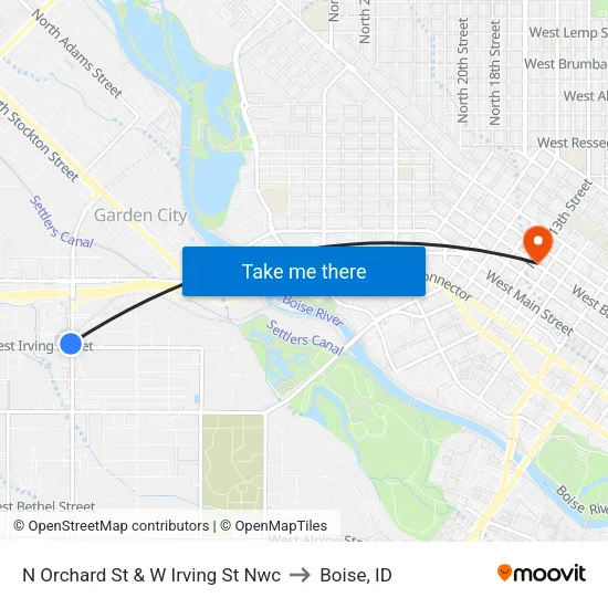 N Orchard St & W Irving St Nwc to Boise, ID map