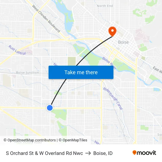 S Orchard St & W Overland Rd Nwc to Boise, ID map