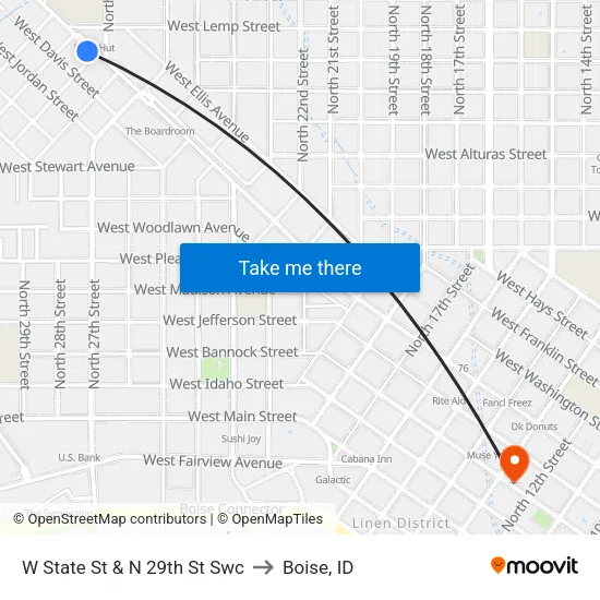 W State St & N 29th St Swc to Boise, ID map