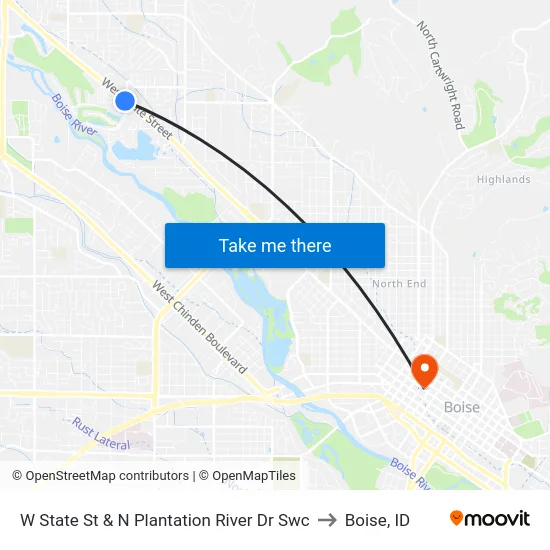W State St & N Plantation River Dr Swc to Boise, ID map