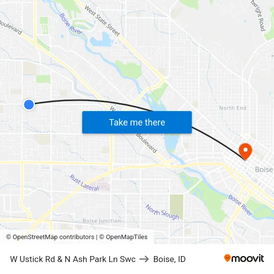 W Ustick Rd & N Ash Park Ln Swc to Boise, ID map