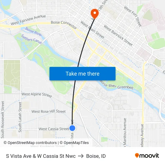 S Vista Ave & W Cassia St Nwc to Boise, ID map