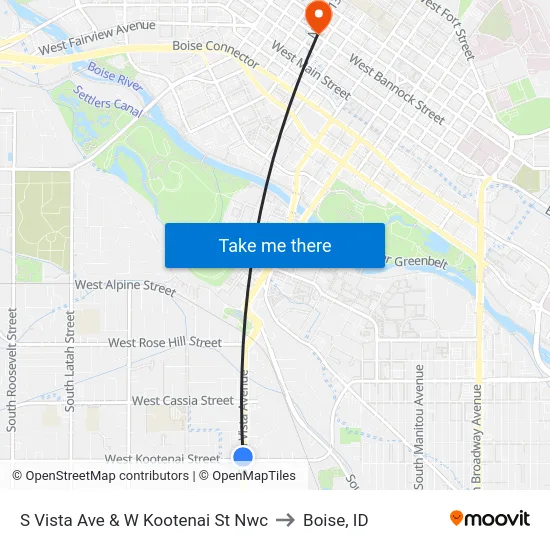 S Vista Ave & W Kootenai St Nwc to Boise, ID map