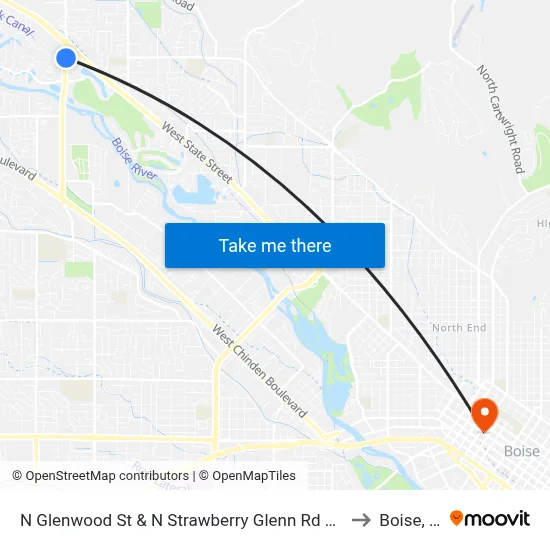 N Glenwood St & N Strawberry Glenn Rd Sem to Boise, ID map