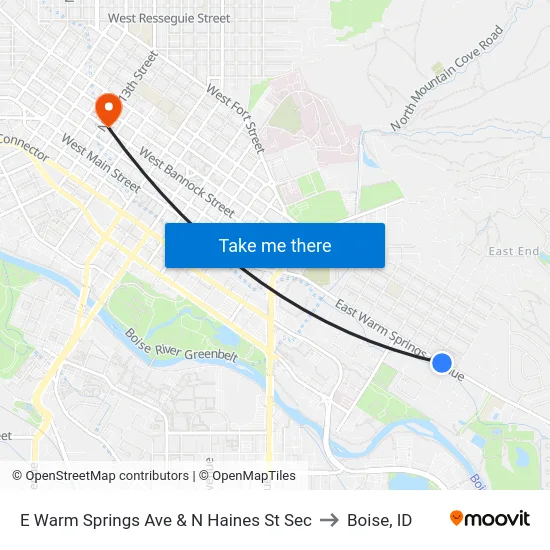 E Warm Springs Ave & N Haines St Sec to Boise, ID map