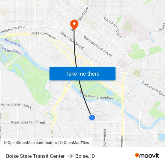 Boise State Transit Center to Boise, ID map