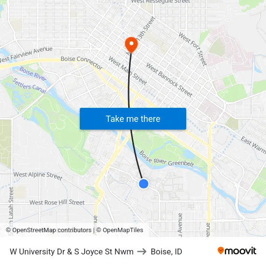 W University Dr & S Joyce St Nwm to Boise, ID map