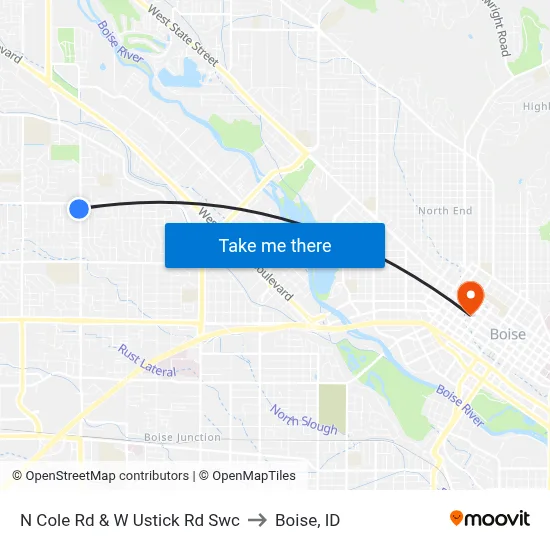 N Cole Rd & W Ustick Rd Swc to Boise, ID map