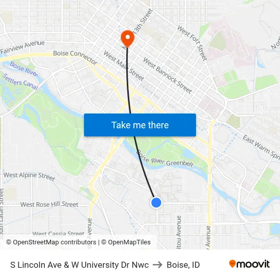 S Lincoln Ave & W University Dr Nwc to Boise, ID map