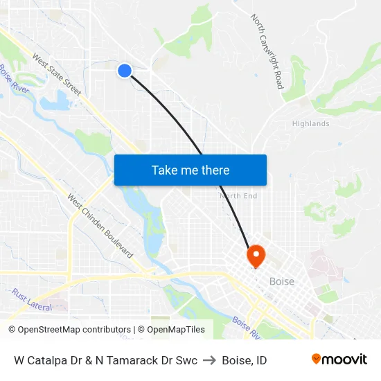 W Catalpa Dr & N Tamarack Dr Swc to Boise, ID map