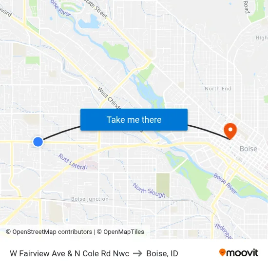 W Fairview Ave & N Cole Rd Nwc to Boise, ID map