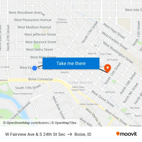 W Fairview Ave & S 24th St Sec to Boise, ID map