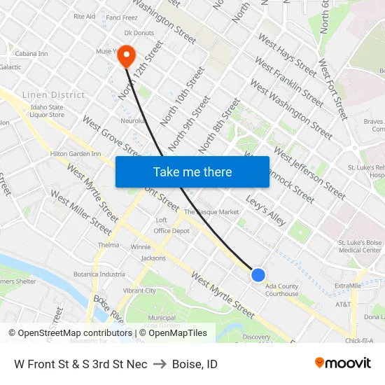W Front St & S 3rd St Nec to Boise, ID map