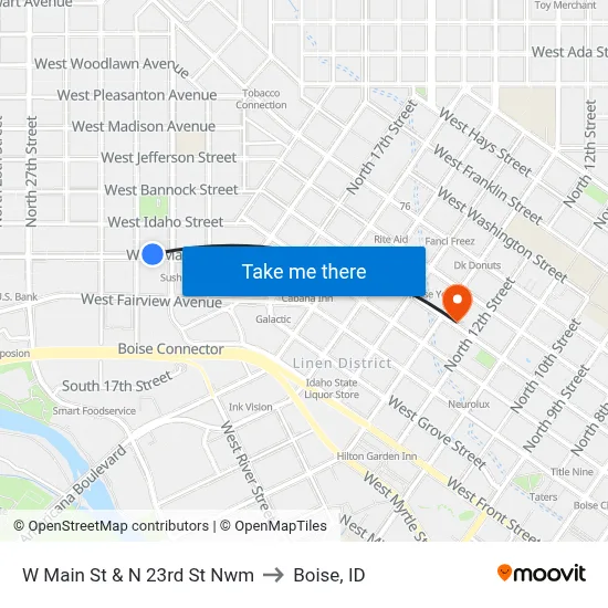 W Main St & N 23rd St Nwm to Boise, ID map