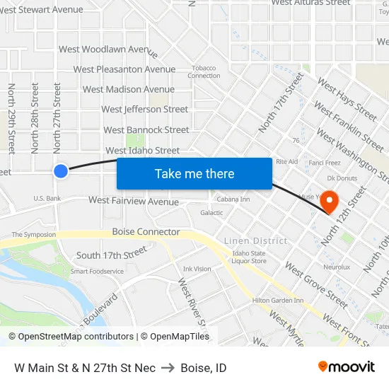 W Main St & N 27th St Nec to Boise, ID map
