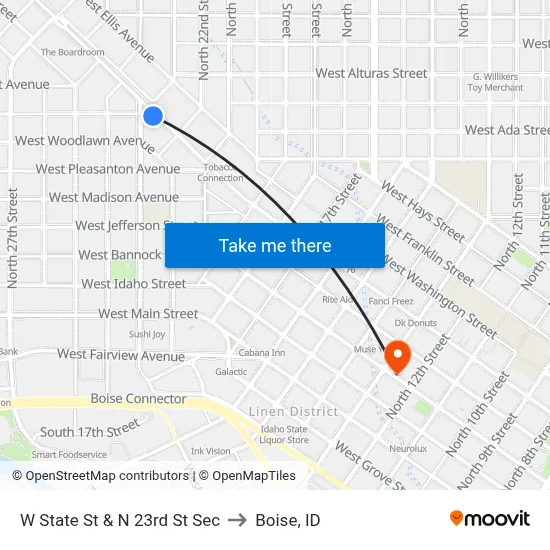W State St & N 23rd St Sec to Boise, ID map