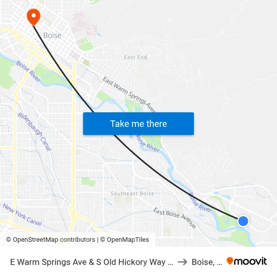 E Warm Springs Ave & S Old Hickory Way Nwc to Boise, ID map