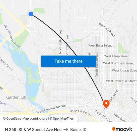 N 36th St & W Sunset Ave Nec to Boise, ID map