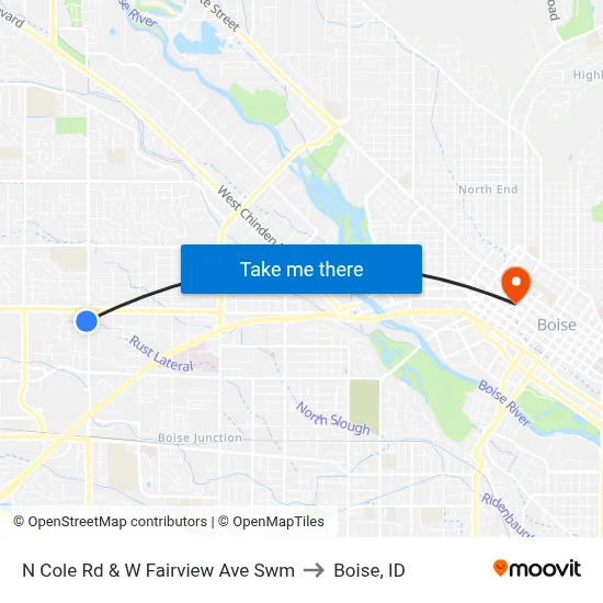 N Cole Rd & W Fairview Ave Swm to Boise, ID map