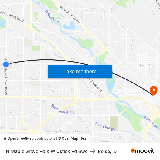 N Maple Grove Rd & W Ustick Rd Swc to Boise, ID map