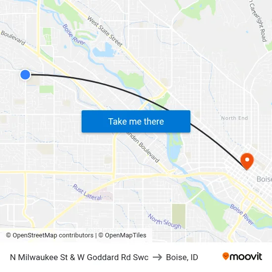 N Milwaukee St & W Goddard Rd Swc to Boise, ID map