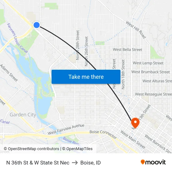 N 36th St & W State St Nec to Boise, ID map