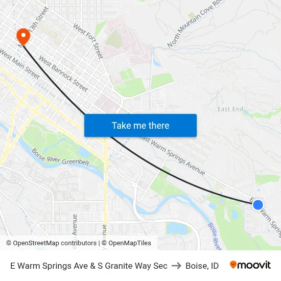 E Warm Springs Ave & S Granite Way Sec to Boise, ID map