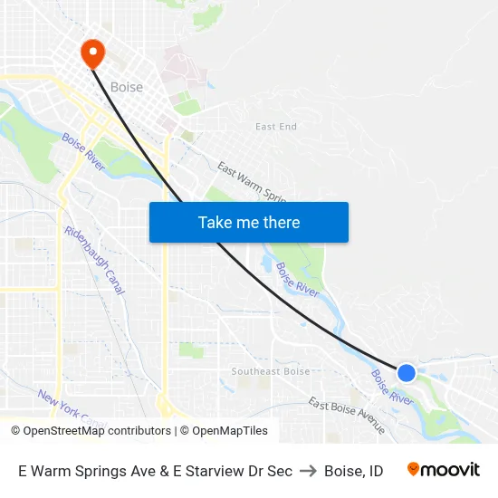 E Warm Springs Ave & E Starview Dr Sec to Boise, ID map