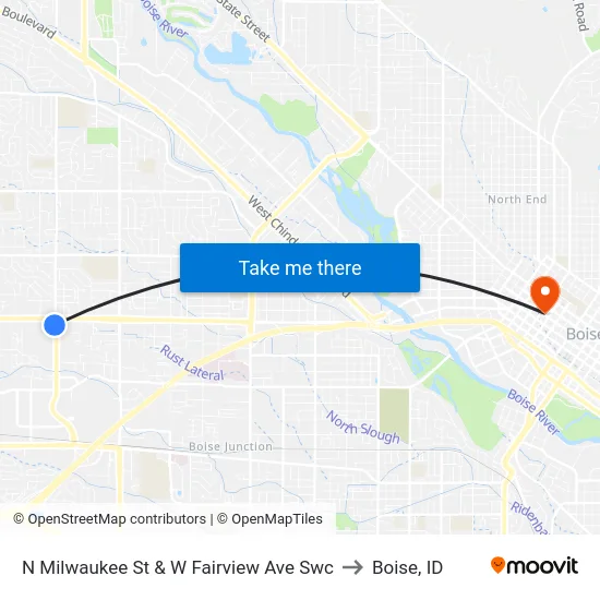 N Milwaukee St & W Fairview Ave Swc to Boise, ID map