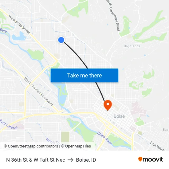 N 36th St & W Taft St Nec to Boise, ID map