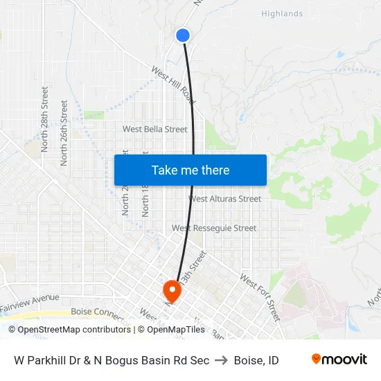 W Parkhill Dr & N Bogus Basin Rd Sec to Boise, ID map
