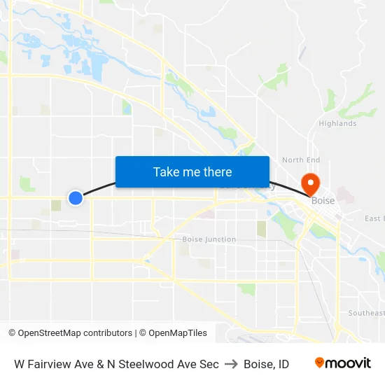 W Fairview Ave & N Steelwood Ave Sec to Boise, ID map