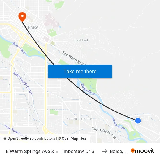 E Warm Springs Ave & E Timbersaw Dr Swc to Boise, ID map