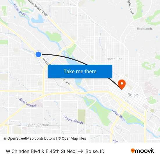 W Chinden Blvd & E 45th St Nec to Boise, ID map