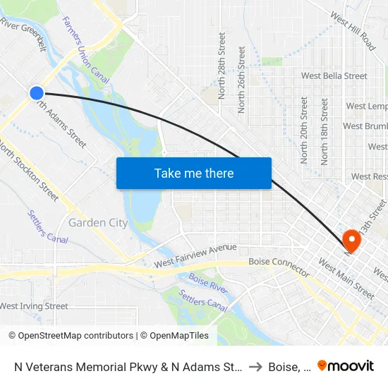 N Veterans Memorial Pkwy & N Adams St Sec to Boise, ID map