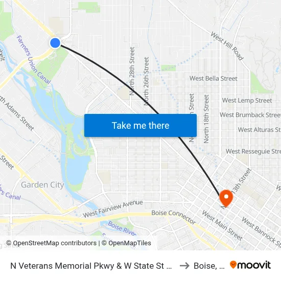 N Veterans Memorial Pkwy & W State St Swc to Boise, ID map
