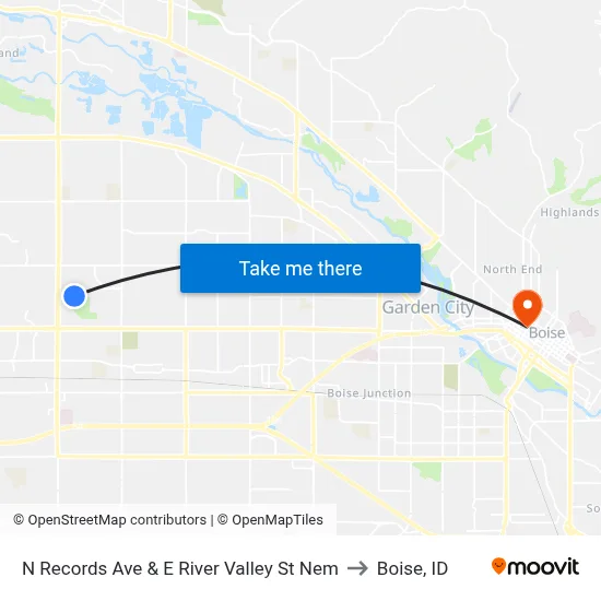 N Records Ave & E River Valley St Nem to Boise, ID map