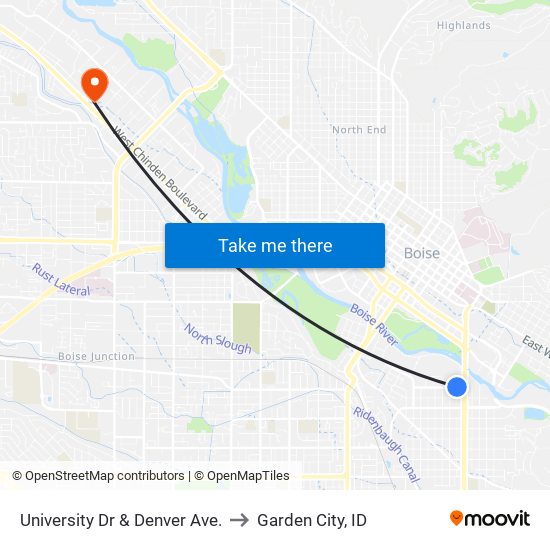 University Dr & Denver Ave. to Garden City, ID map