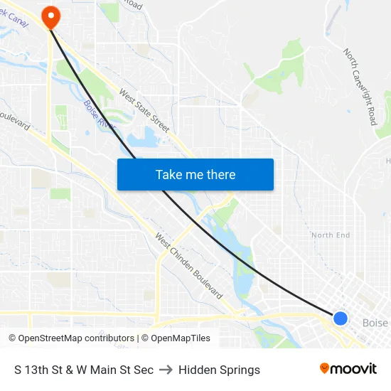 S 13th St & W Main St Sec to Hidden Springs map