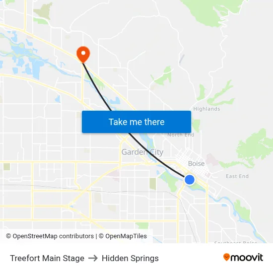 Treefort Main Stage to Hidden Springs map