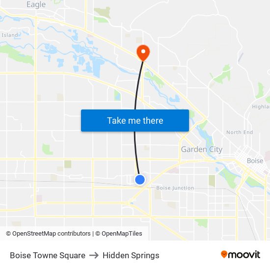 Boise Towne Square to Hidden Springs map