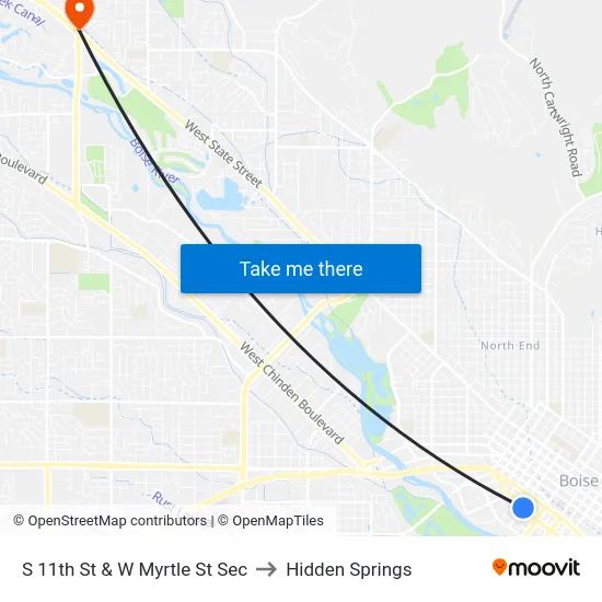S 11th St & W Myrtle St Sec to Hidden Springs map