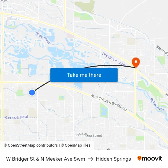W Bridger St & N Meeker Ave Swm to Hidden Springs map