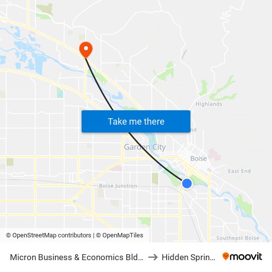 Micron Business & Economics Bldg. to Hidden Springs map