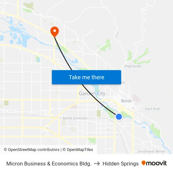Micron Business & Economics Bldg. to Hidden Springs map