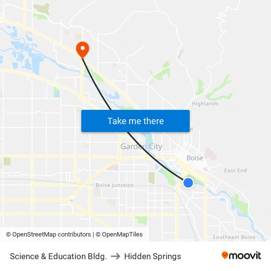 Science & Education Bldg. to Hidden Springs map