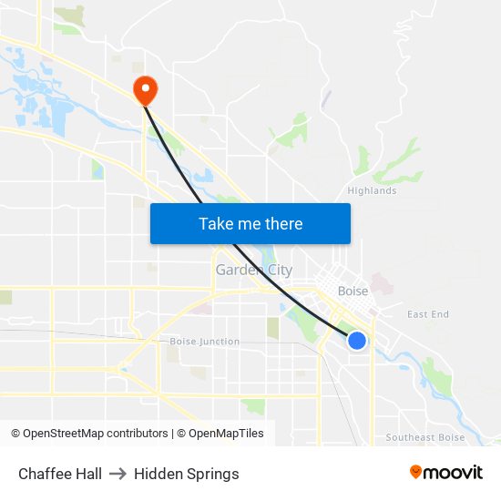 Chaffee Hall to Hidden Springs map