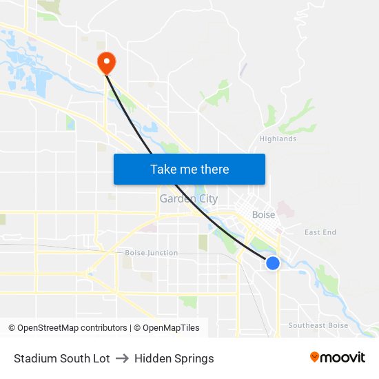 Stadium South Lot to Hidden Springs map